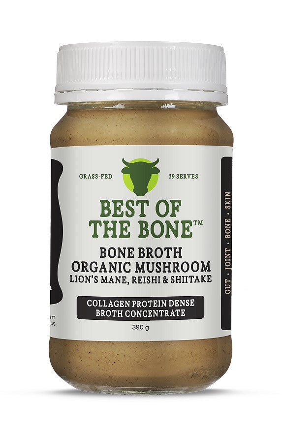 Best of the Bone Bone Broth Beef Concentrate Healing Mushrooms Organic Lion's Mane Reishi Shiitake 390g