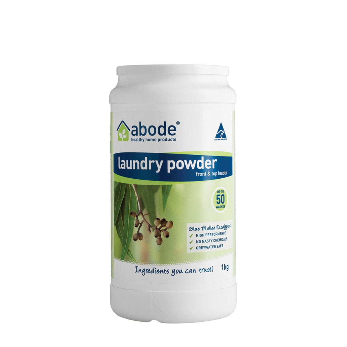 ABODE Laundry Powder (Front & Top Loader) Blue Mallee Eucalyptus 1kg