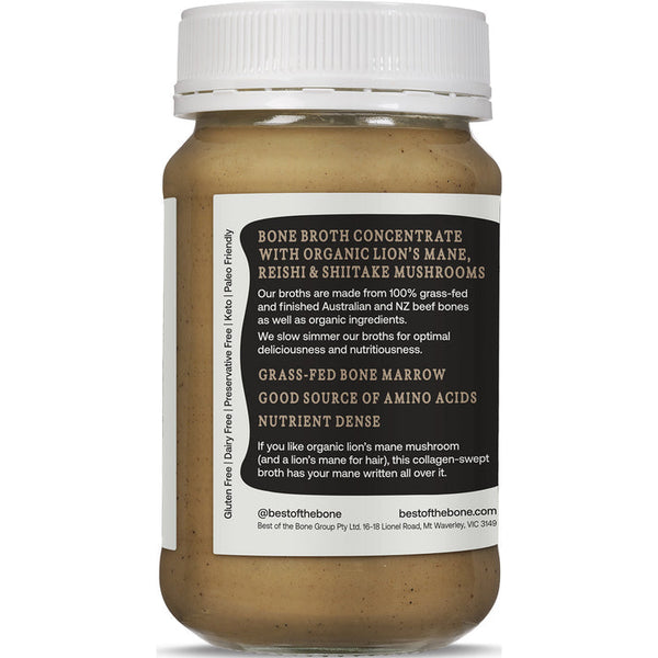 Best of the Bone Bone Broth Beef Concentrate Healing Mushrooms Organic Lion's Mane Reishi Shiitake 390g
