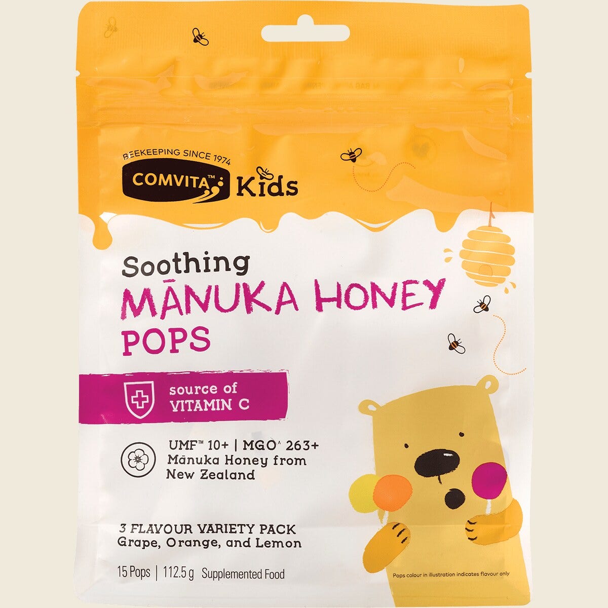 Comvita Soothing Manuka Honey Pops Kids 3 Flavour Pack UMF10+ 15pcs