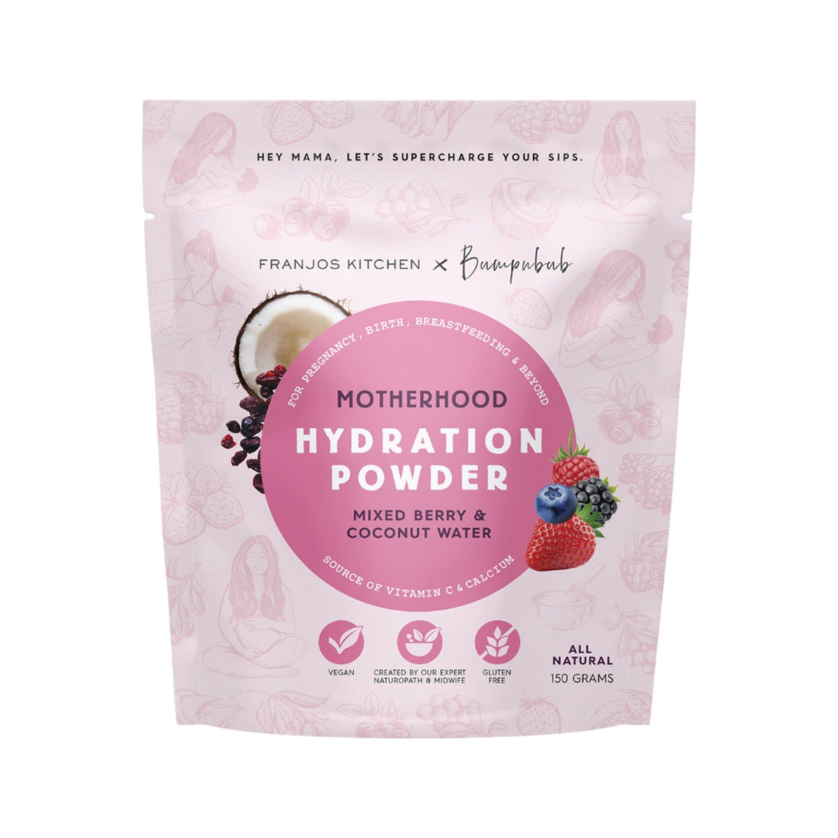 FRANJOS KITCHEN Motherhood Hydration Powder Mixed Berry & Coconut Water 150g