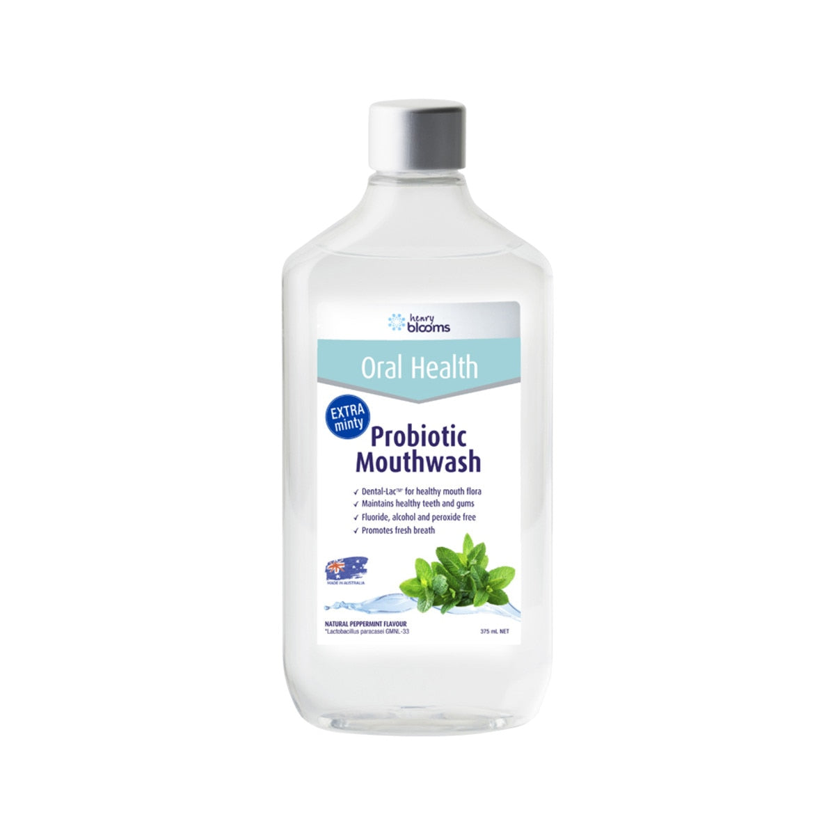 HENRY BLOOMS ORAL HEALTH Probiotic Mouthwash Peppermint 375ml