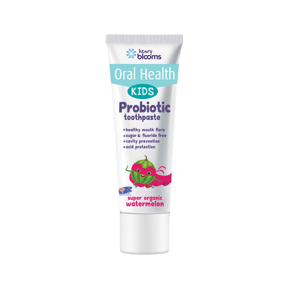 HENRY BLOOMS ORAL HEALTH Kids Probiotic Toothpaste Super Organic Watermelon 50g