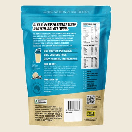 Protein Supplies Australia WPI Whey Protein Isolate Vanilla 500g