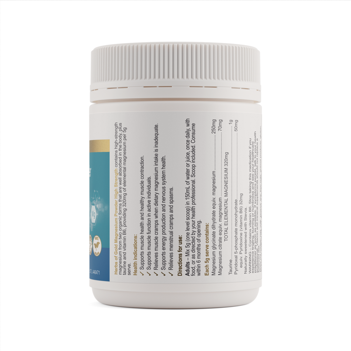 Herbs of Gold Magnesium Powder High Strength Pineapple Oral Powder 150g